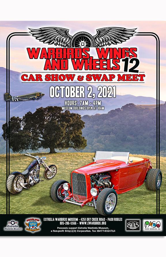 Warbirds Wings & Wheels 11 ,poster, May 12th, 2019 at Estrella Warbirds Museum in Paso Robles